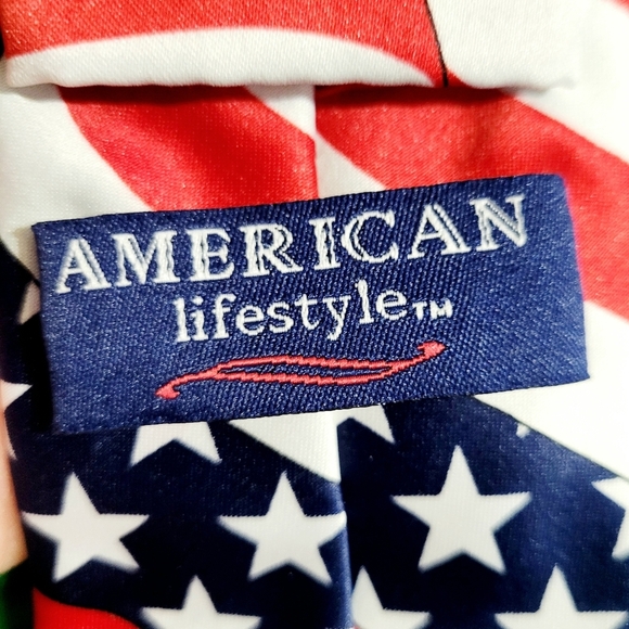 American Flag Tie USA Patriotic Red White Blue Stars Stripes Neck Tie - Picture 4 of 4